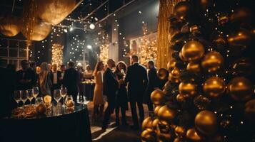 Kerstmis partij in goud kleur. mensen zijn vieren. luxe evenement. foto