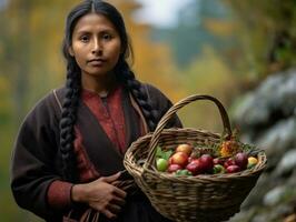 foto van emotioneel dynamisch houding Mexicaans vrouw in herfst ai generatief