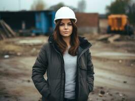 foto schot van een natuurlijk vrouw werken net zo een bouw arbeider ai generatief