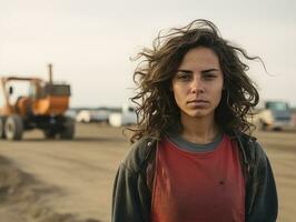 foto schot van een natuurlijk vrouw werken net zo een bouw arbeider ai generatief