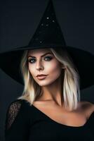 vrouw gekleed net zo een heks voor halloween ai generatief foto