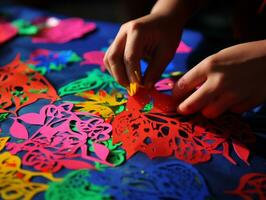 Dames creëren papel picado kleurrijk papier decoraties ai generatief foto