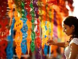 Dames creëren papel picado kleurrijk papier decoraties ai generatief foto