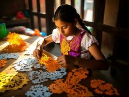 Dames creëren papel picado kleurrijk papier decoraties ai generatief foto