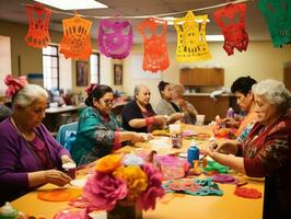 Dames creëren papel picado kleurrijk papier decoraties ai generatief foto