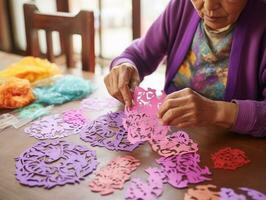 Dames creëren papel picado kleurrijk papier decoraties ai generatief foto