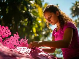 Dames creëren papel picado kleurrijk papier decoraties ai generatief foto