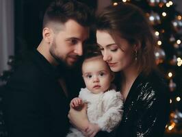 de familie geniet vieren Kerstmis vooravond samen ai generatief foto