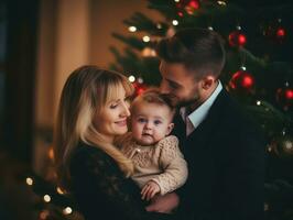 de familie geniet vieren Kerstmis vooravond samen ai generatief foto