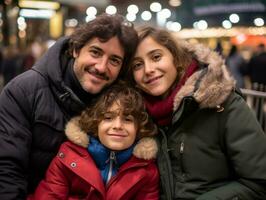 de familie geniet vieren Kerstmis vooravond samen ai generatief foto