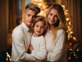 de familie geniet vieren Kerstmis vooravond samen ai generatief foto