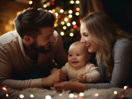 de familie geniet vieren Kerstmis vooravond samen ai generatief foto