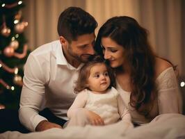 de familie geniet vieren Kerstmis vooravond samen ai generatief foto