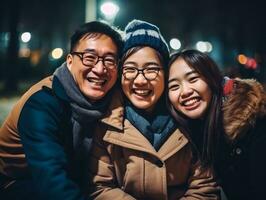 Aziatisch familie geniet vieren Kerstmis vooravond samen ai generatief foto