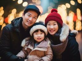 Aziatisch familie geniet vieren Kerstmis vooravond samen ai generatief foto