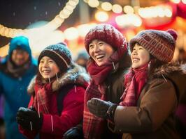 Aziatisch familie geniet vieren Kerstmis vooravond samen ai generatief foto