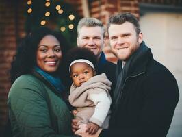 de interraciaal familie geniet vieren Kerstmis vooravond samen ai generatief foto