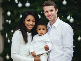 de interraciaal familie geniet vieren Kerstmis vooravond samen ai generatief foto