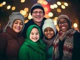 de interraciaal familie geniet vieren Kerstmis vooravond samen ai generatief foto