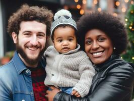 de interraciaal familie geniet vieren Kerstmis vooravond samen ai generatief foto