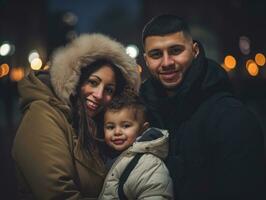 de interraciaal familie geniet vieren Kerstmis vooravond samen ai generatief foto