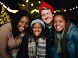 de interraciaal familie geniet vieren Kerstmis vooravond samen ai generatief foto