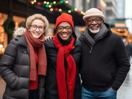 de interraciaal familie geniet vieren Kerstmis vooravond samen ai generatief foto