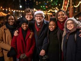 de interraciaal familie geniet vieren Kerstmis vooravond samen ai generatief foto