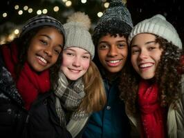 de interraciaal familie geniet vieren Kerstmis vooravond samen ai generatief foto