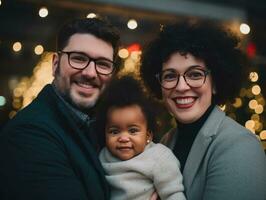 de interraciaal familie geniet vieren Kerstmis vooravond samen ai generatief foto