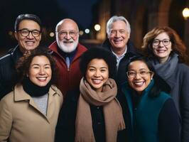 de interraciaal familie geniet vieren Kerstmis vooravond samen ai generatief foto