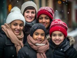 de interraciaal familie geniet vieren Kerstmis vooravond samen ai generatief foto