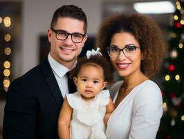 de interraciaal familie geniet vieren Kerstmis vooravond samen ai generatief foto