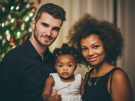 de interraciaal familie geniet vieren Kerstmis vooravond samen ai generatief foto