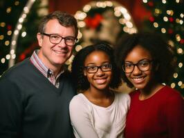 de interraciaal familie geniet vieren Kerstmis vooravond samen ai generatief foto