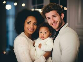 de interraciaal familie geniet vieren Kerstmis vooravond samen ai generatief foto