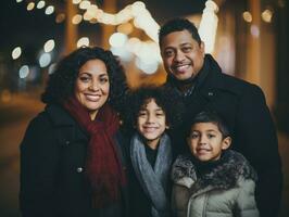 de interraciaal familie geniet vieren Kerstmis vooravond samen ai generatief foto