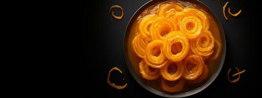 generatief ai, jalebi, imarti, imarati, paneer jalebi of zulbia, Indisch zoet voedsel. foto