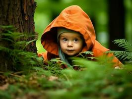 aanbiddelijk baby verkennen de natuur ai generatief foto