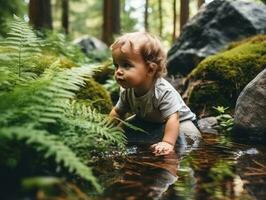 aanbiddelijk baby verkennen de natuur ai generatief foto