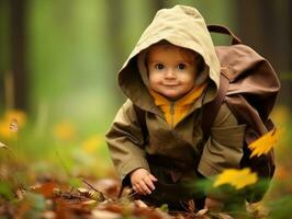 aanbiddelijk baby verkennen de natuur ai generatief foto