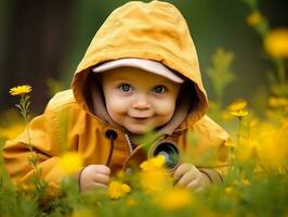 aanbiddelijk baby verkennen de natuur ai generatief foto