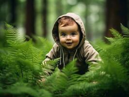 aanbiddelijk baby verkennen de natuur ai generatief foto