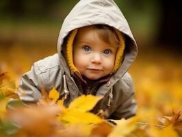 aanbiddelijk baby verkennen de natuur ai generatief foto