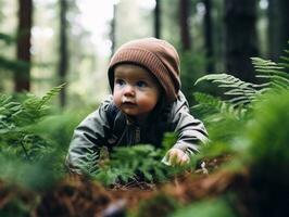 aanbiddelijk baby verkennen de natuur ai generatief foto