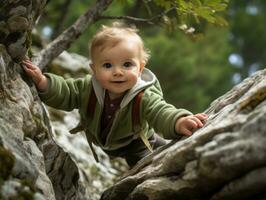 aanbiddelijk baby verkennen de natuur ai generatief foto