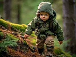 aanbiddelijk baby verkennen de natuur ai generatief foto