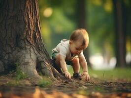 aanbiddelijk baby verkennen de natuur ai generatief foto