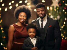 de Afrikaanse Amerikaans familie geniet vieren Kerstmis vooravond samen ai generatief foto