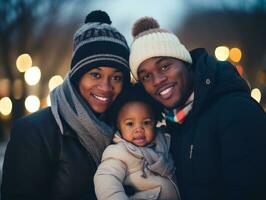 de Afrikaanse Amerikaans familie geniet vieren Kerstmis vooravond samen ai generatief foto